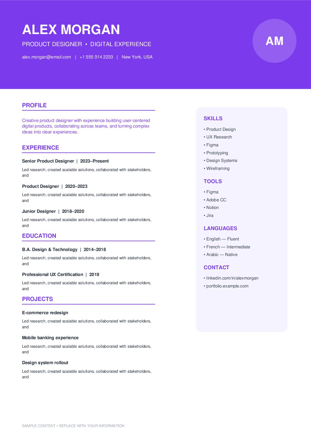 Creative Purple Developer CV