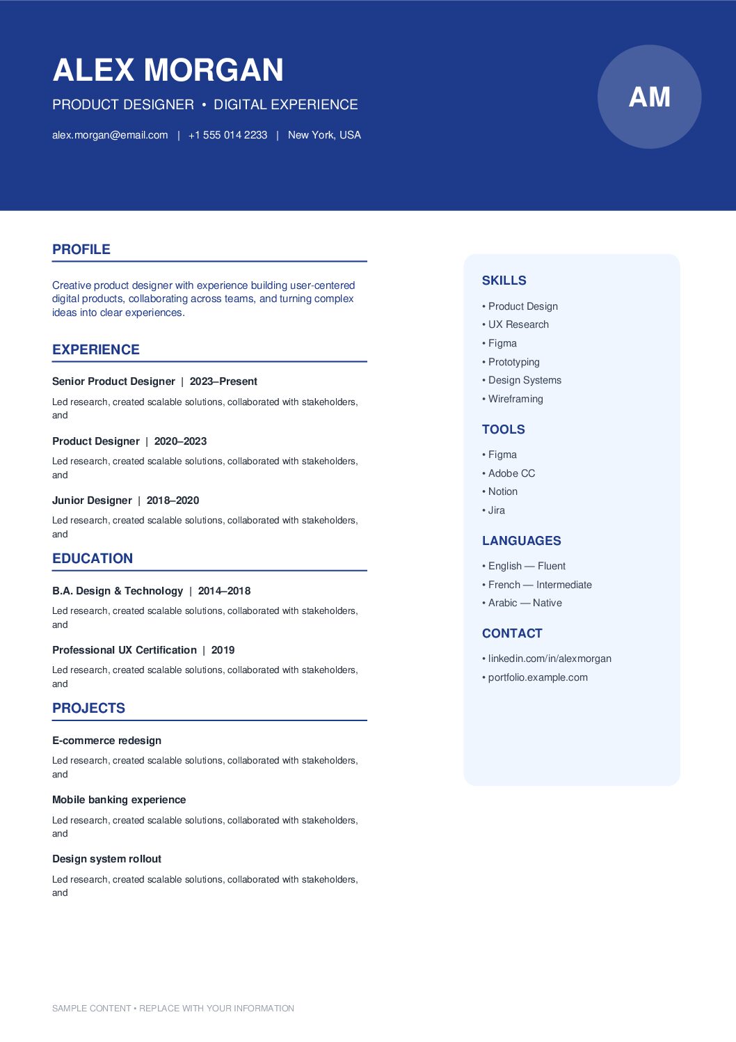 . Elegant Navy Professional CV