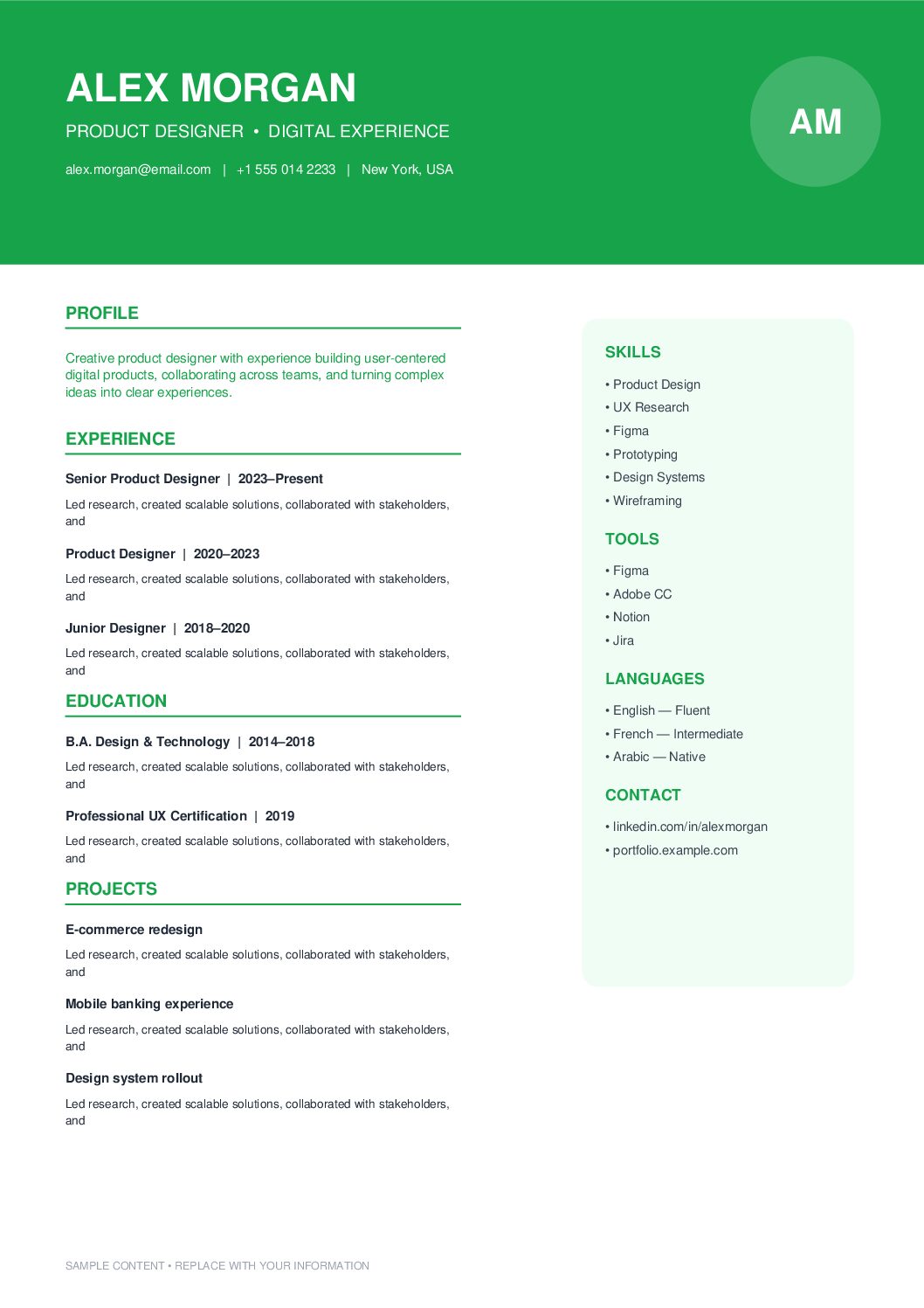 Fresh Green Career CV