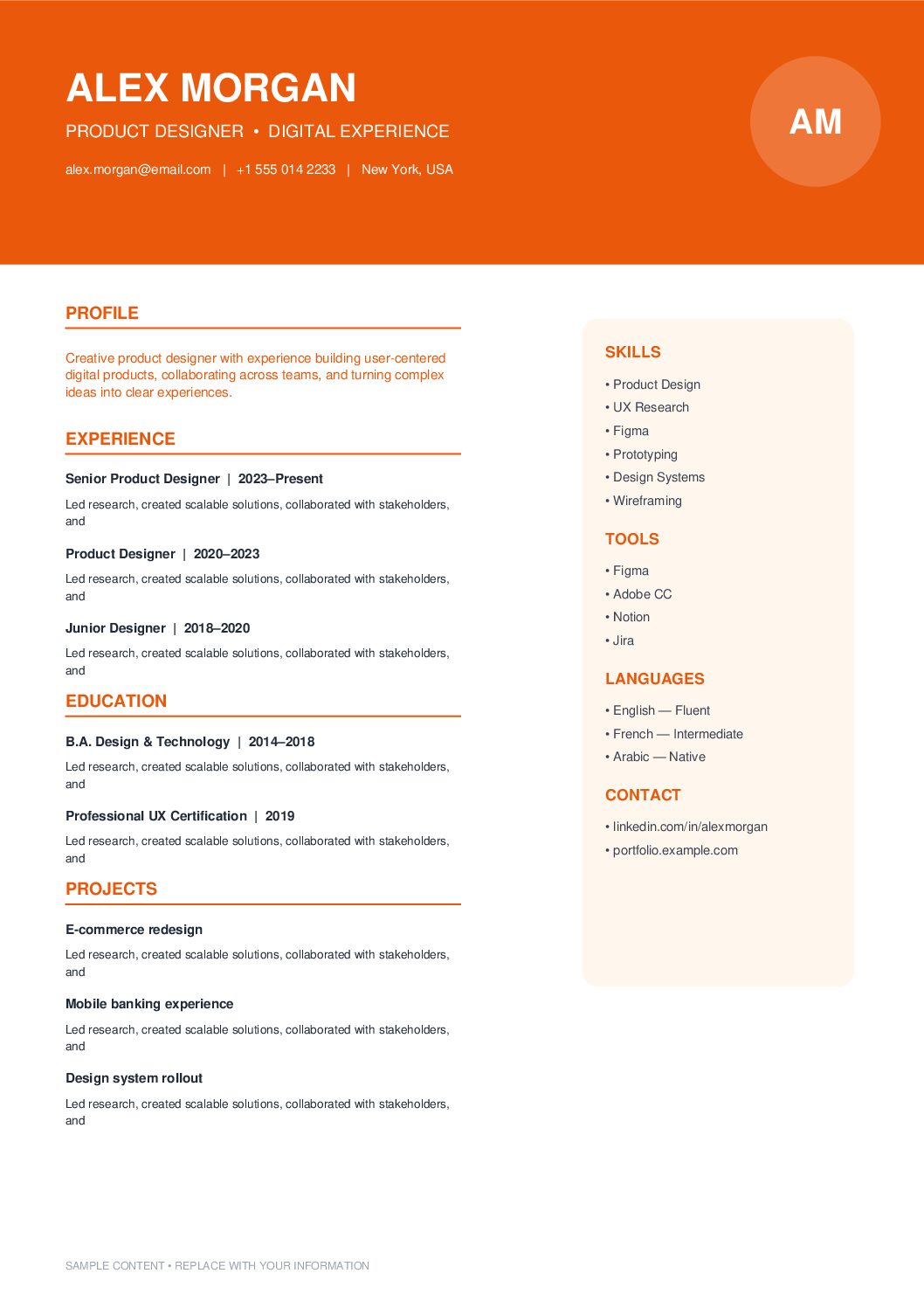 Bold Orange Creative CV