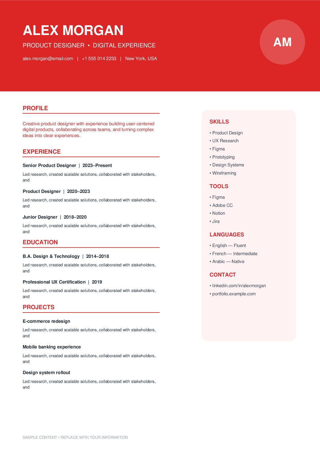 Professional Red Accent CV
