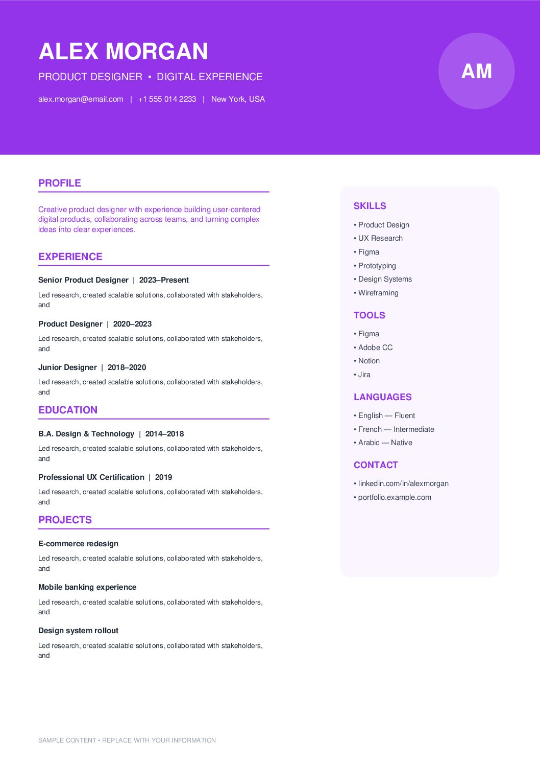 Purple Minimal Resume